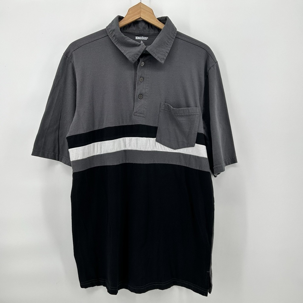 KingSize Polo Shirt Mens LT Gray Black Colorblock Pocket Casual Tall‎